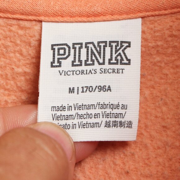 Pink Victorias Secret Varsity Half Zip Sweatshirt Womens Medium Peach Pullover - Picture 3 of 7
